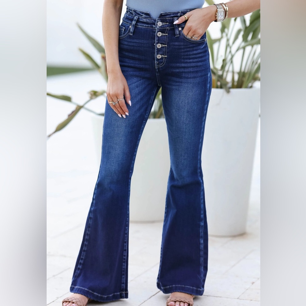KanCan Blue ARLO HIGH RISE CURVY Flare Wide Leg Jeans 24